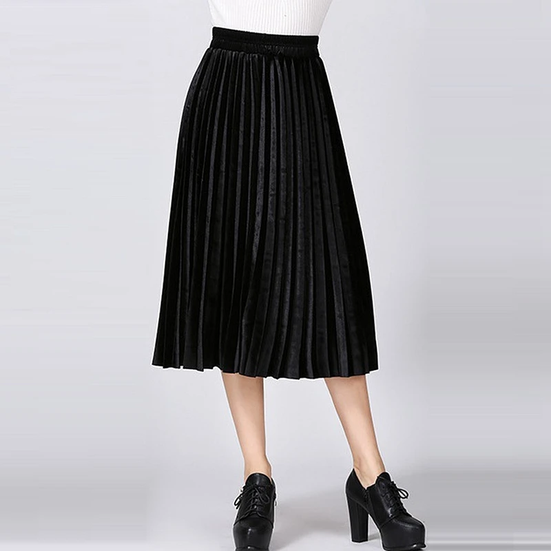 Женская плиссированная юбка Lguc.H розовая черная Корейская с высокой талией|velvet
