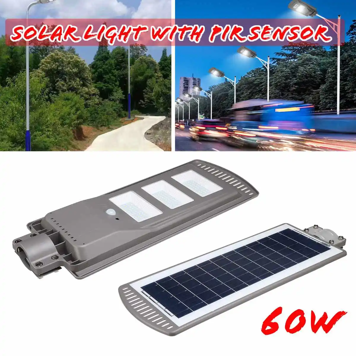 

60W LED Solar Power Powered PIR Motion Sensor Wall Light Waterproof Garden Flood Light Road Street Pathway Lamp Outdoor