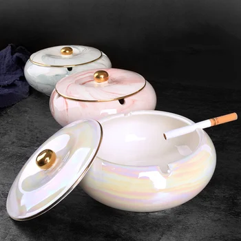 

Ceramic Cigar Ashtray Dining Table Office Decoration Gold Rim Marble Luxury with Lid for Home Birthday Gifts for Men Boyfriend