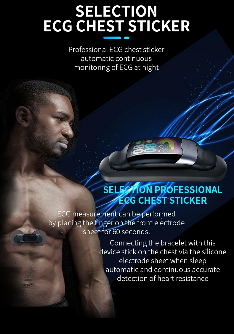 

Sports smart bracelet with dynamic heart rate ECG tracke sports bracelet long stand by TFT HD color smart bracelet Android ios