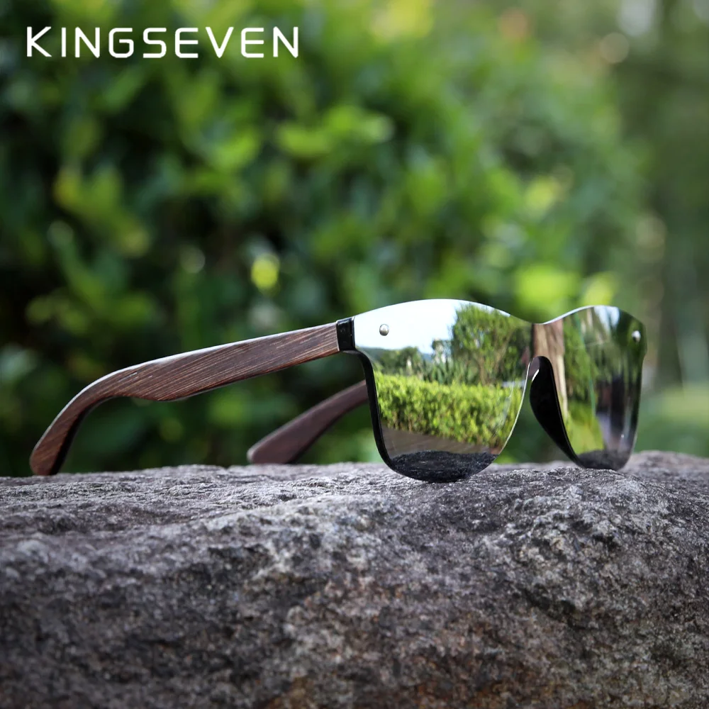 

KINGSEVEN Fashion Natural Wooden Polarized Handmade Sunglasses For Men/Women HD UV400 Mirror Lens Rimless Eyewear Oculos de sol