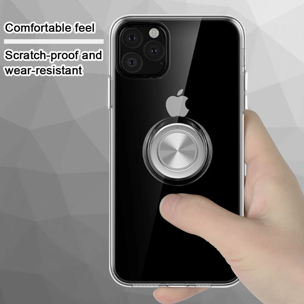 

Magnetic Ring Case For iPhone 11 Pro Max 11 Transparent Case Car Magnetic 360 Rotation for iPhone 11 Back Cover Bumper