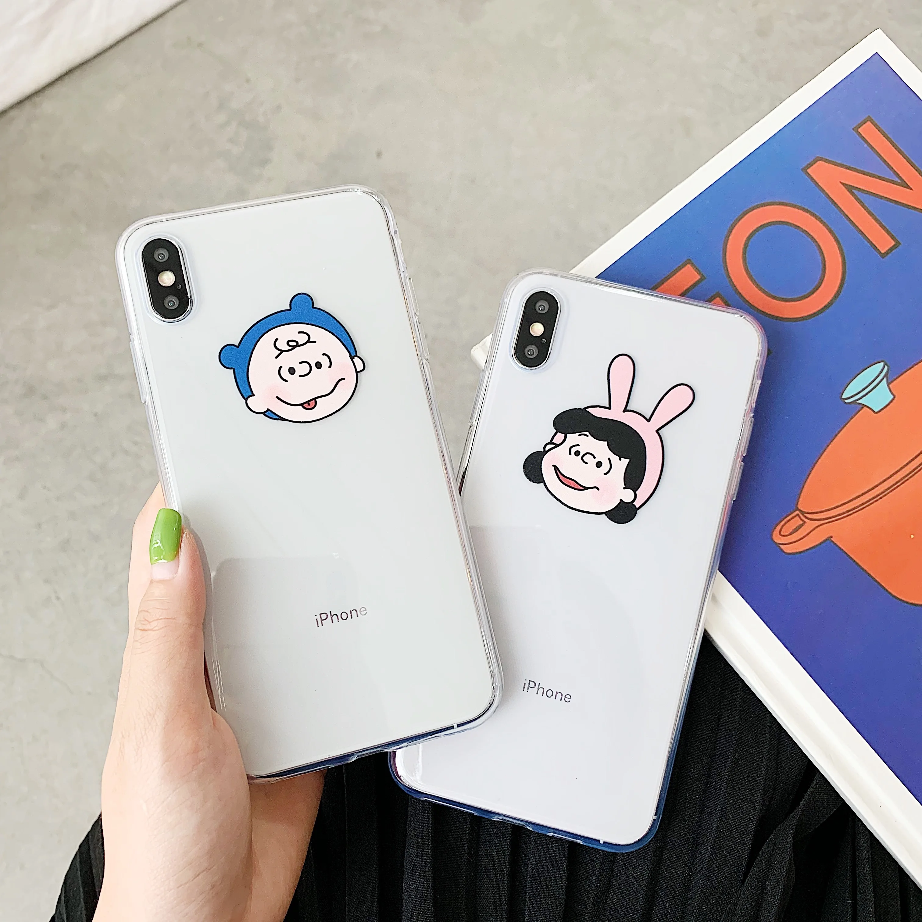 

WOTP Couple Super cute cartoon avatar Cases For iPhone XS Max XR INS Soft TPU For iPhone X 6 6S 7 8 Plus Phone Case Cover