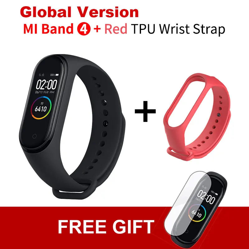 Add Red TPU Strap Xiaomi mi Band 4 новейший mi band 4 Mp3 музыкальный цветной экран фитнес частота сердечных сокращений Bluetooth 5,0 умные часы - Цвет: Add Red TPU Strap