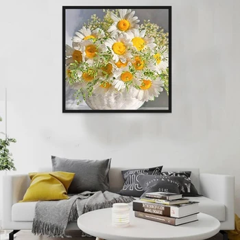 

5D DIY Diamond Daisy Arrangement Flower Vase Cross Stitch Diamond Embroidery Mosaic Diamond Home Decor