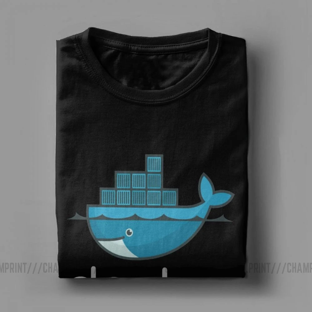 Мужская футболка с логотипом Docker, Linux, Javascript, компьютерная хлопковая одежда, Забавные футболки с коротким рукавом и круглым вырезом, графические футболки