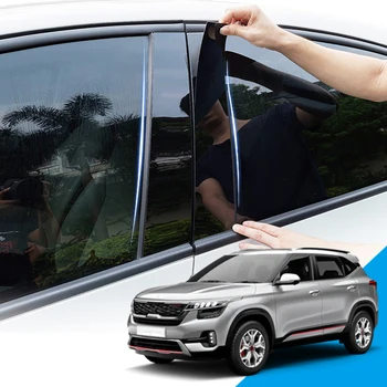 

6pcs Car Styling PVC Car Window Pillar Trim Sticker Middle BC Column Stickers External Accessories For Kia Seltos SP2i 2019 2020