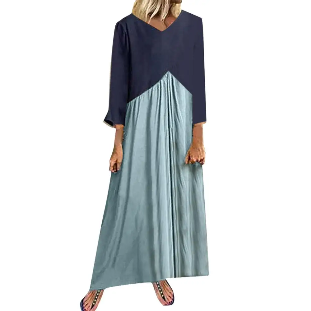 Light Blue Long Feitong, женское длинное платье, повседневное, из кусков, свободное, для девушек, с коротким рукавом, вечерние, Boho платья, летнее, макси платье, Vestidos Verano - Цвет: Light Blue Long