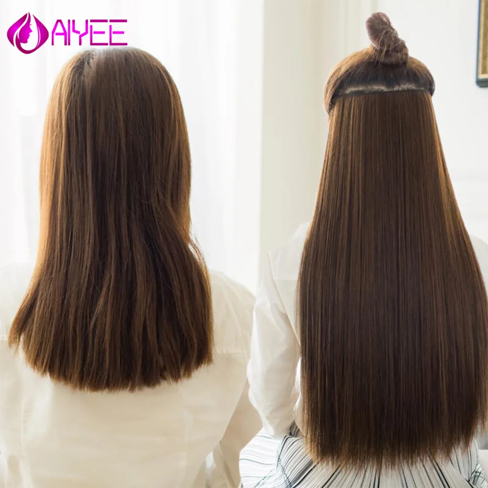

AIYEE Fall To Hips Clip In Piece Hair Extensions 3/4 Head Synthetic Hair 24 60g 5 Clips Straight Synthetic Hairpiece