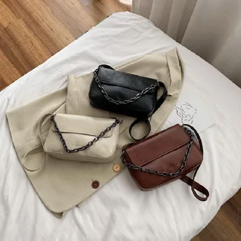 

Retro Casual Flap Bags For Women 2020 Summer Crossbody Messenger Bag Female Chain Shoulder Handbag Lady PU Leather Solid Totes