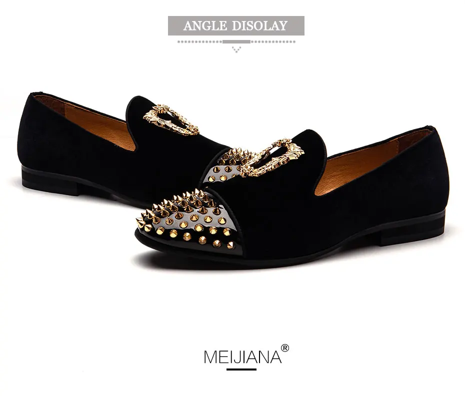 MEIJIANA British Black Metal Buckle Shoes for Men Solid Slip-on Dress Wedding Loafers Causal Velvet Slippers Shoes - Цвет: Черный