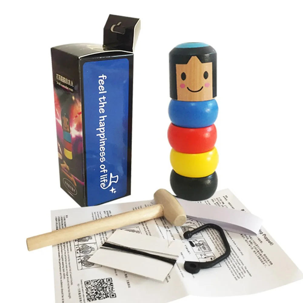 Magic Tricks Wooden Man Toy Invincible Tumbler Wood Made Toy Unbreakable Funny Resurrected Puppet Reassembled for 1