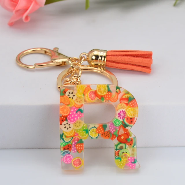 Multicolor Gradient Filling 26 Letter Resin Keychain With Yellow