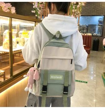 

2020 cartoon eco green zipper nylon backpack soft solid large capacity rabbit backpacks japan school teenage girl casual bags