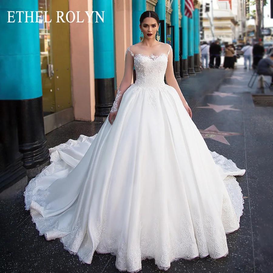 

ETHEL ROLYN Ball Gown Wedding Dress 2024 Chic Long Sleeve Princess Bride Dresses Beading Appliques Cathedral Train Wedding Gown