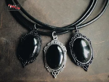 

Pitch Black Onyx Necklace Gothic Stone Witchy Jewelry Classical fashion Daughter's gift magic pendant woman mystical witch 2019