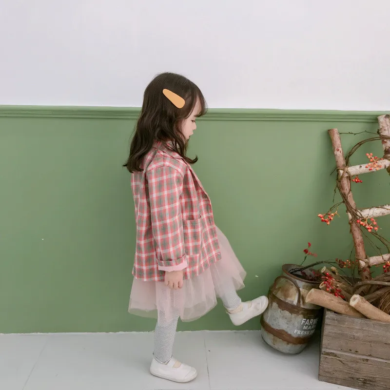 Куртки для девочек 1, 2, 3, 4, 5, 6, 7 лет Повседневный клетчатый костюм детские пальто с воротником модная верхняя одежда для малышей, Новое поступление, осенние детские куртки