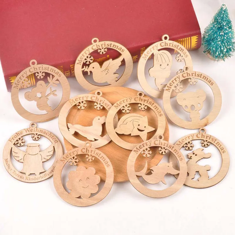 5PCS Christmas Wooden Chip Tree Pendants Ornaments Decorations for Home Party Hanging Gift DIY | Дом и сад