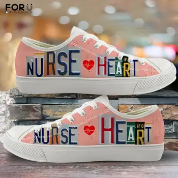 

FORUDESIGNS Nurse Heart Print Women Sneakers 2019 Lace Up Nursing Woman Flats Sneakers Shoes Pink Casual Shoes Autumn Footwear