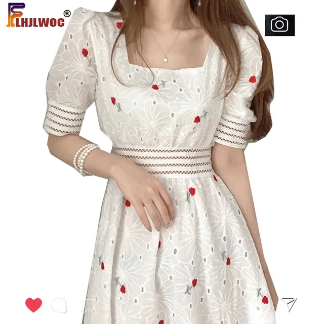 Hollow Out White Lace Party Dress Hot Women Summer 2020 New Design Floral Embroidery Date Elegant Chic Dress Flhjlwoc Vestidos 1
