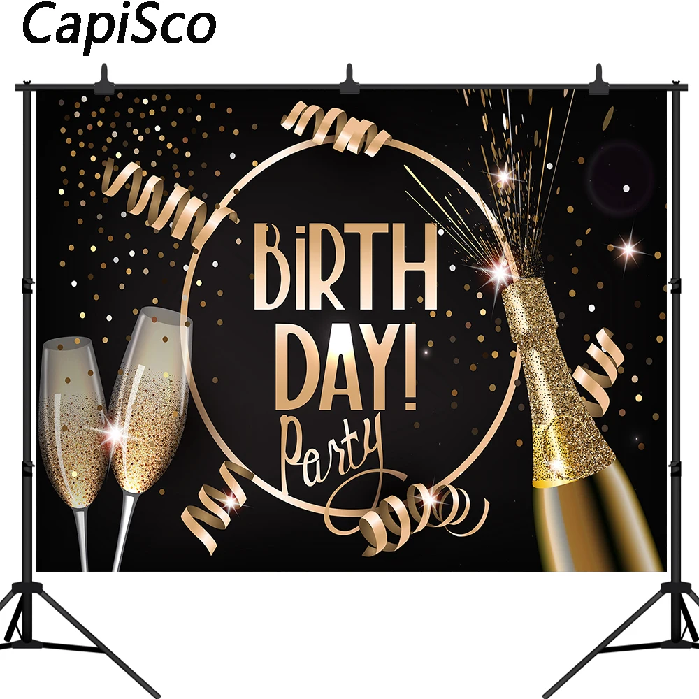 

Фон для фотосъемки на день рождения, Черное золото, Декор, шампанское, стеклянный фон, баннер, реквизит для фотостудии