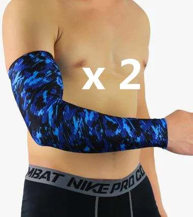 1 pair BLUE Противоскользящие камуфляжные велосипедные гетры для мужчин и женщин на руку рукава для бега Armguard Фитнес Компрессионные рукава УФ Защита от солнца - Цвет: 1 pair BLUE