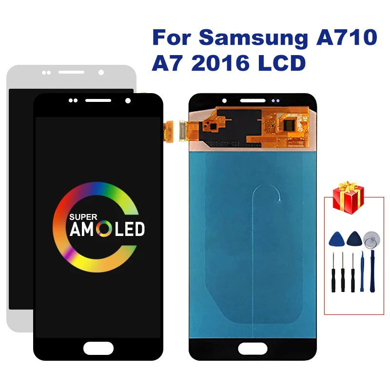 Супер AMOLED для Samsung Galaxy A710 дисплей A7 2016 ЖК сенсорный экран дигитайзер Замена A710F A710M дисплей|Экраны мобильных