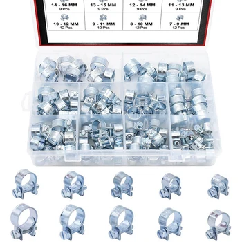 

100Pcs 10 Sizes Zinc Plated Mini Fuel Injection Line Style Hose Clamp Assortment Kit, Perfect for Automotive, Agriculture, Plant