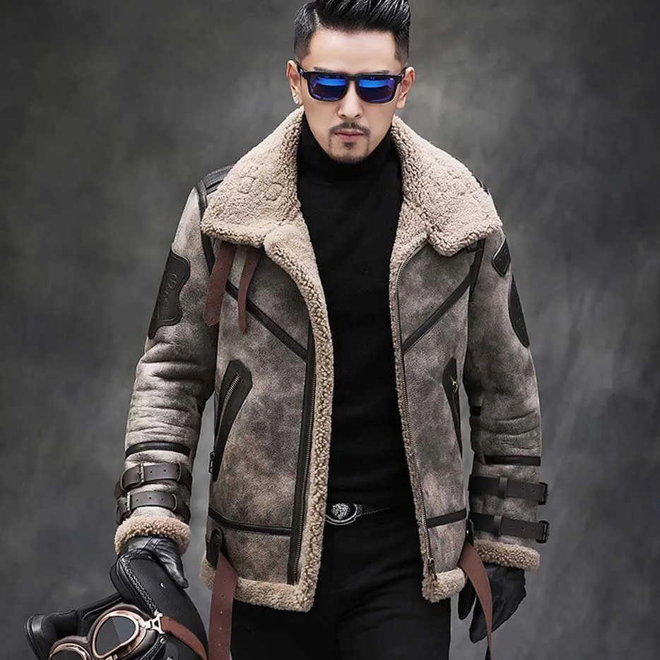 Модная Качественная мужская шуба из натуральной овчины, мужская зимняя куртка из натуральной овчины, коричневая Мужская меховая верхняя одежда - Цвет: Jungle Brown No Hood