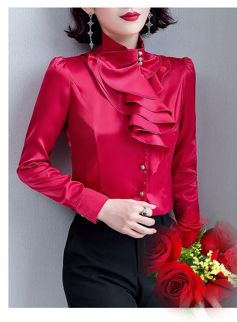 Chemises Chemisier Femme Hauts Volants Col Montant En ...