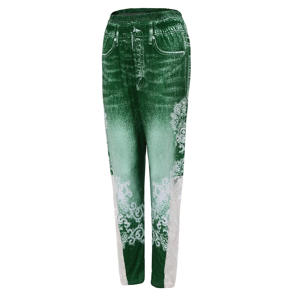 Леггинсы женские джеггинсы имитация джинсы с принтом для спортзала Стрейчевые спортивные узкие Брюки Легинсы большого размера женские тренировочные брюки