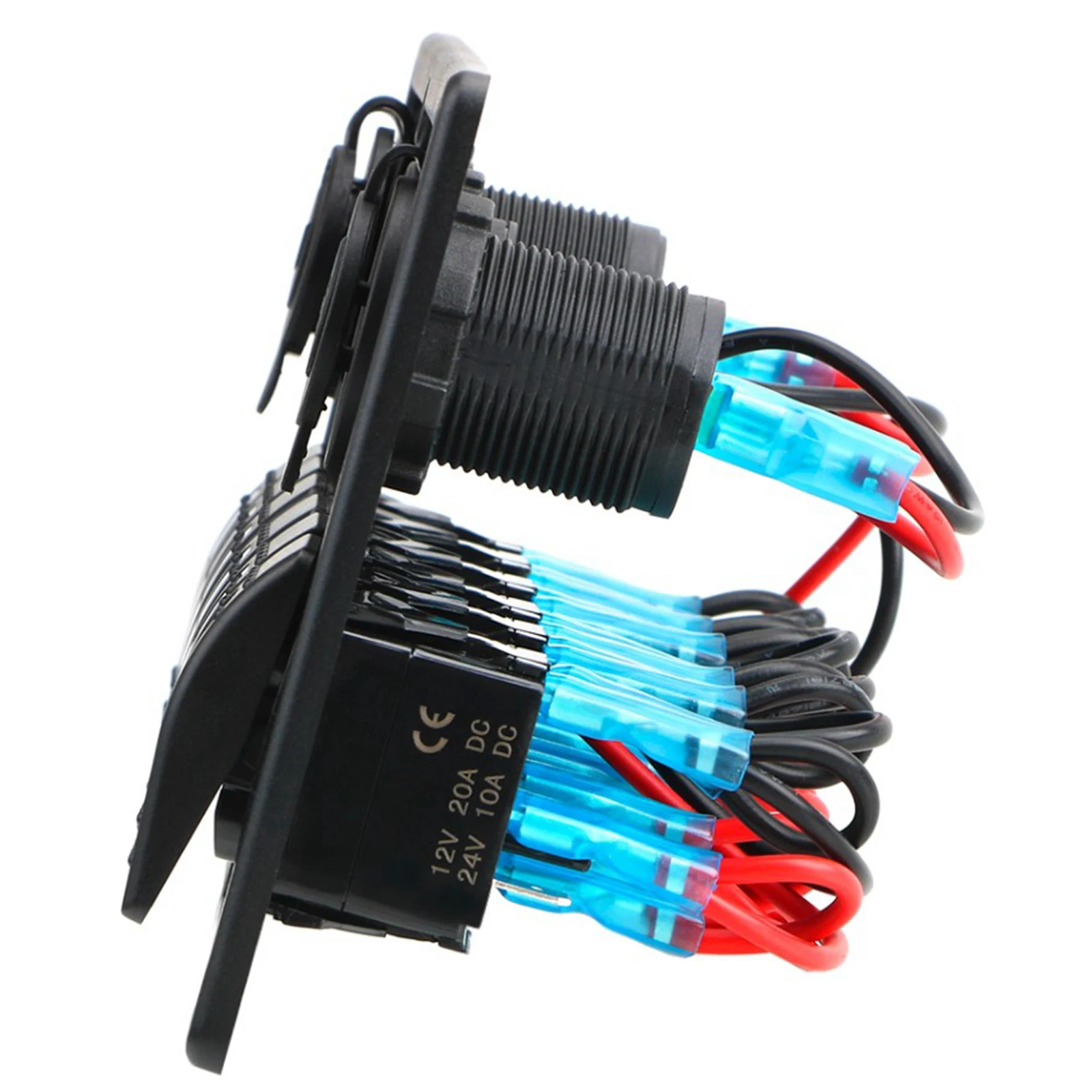 Waterproof Digital Voltmeter Dual USB Port 12V 24V Outlet Combination Car LED Rocker Switch Panel for Marine Boat Car Truck 