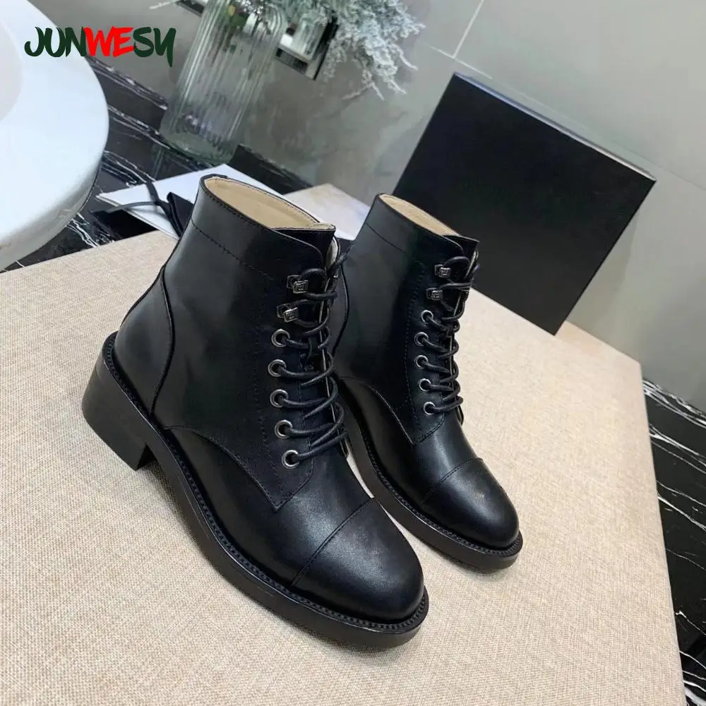 

2020 spring and autumn new leather lace-up women's luxury brand designer handmade pure color high-soled boots