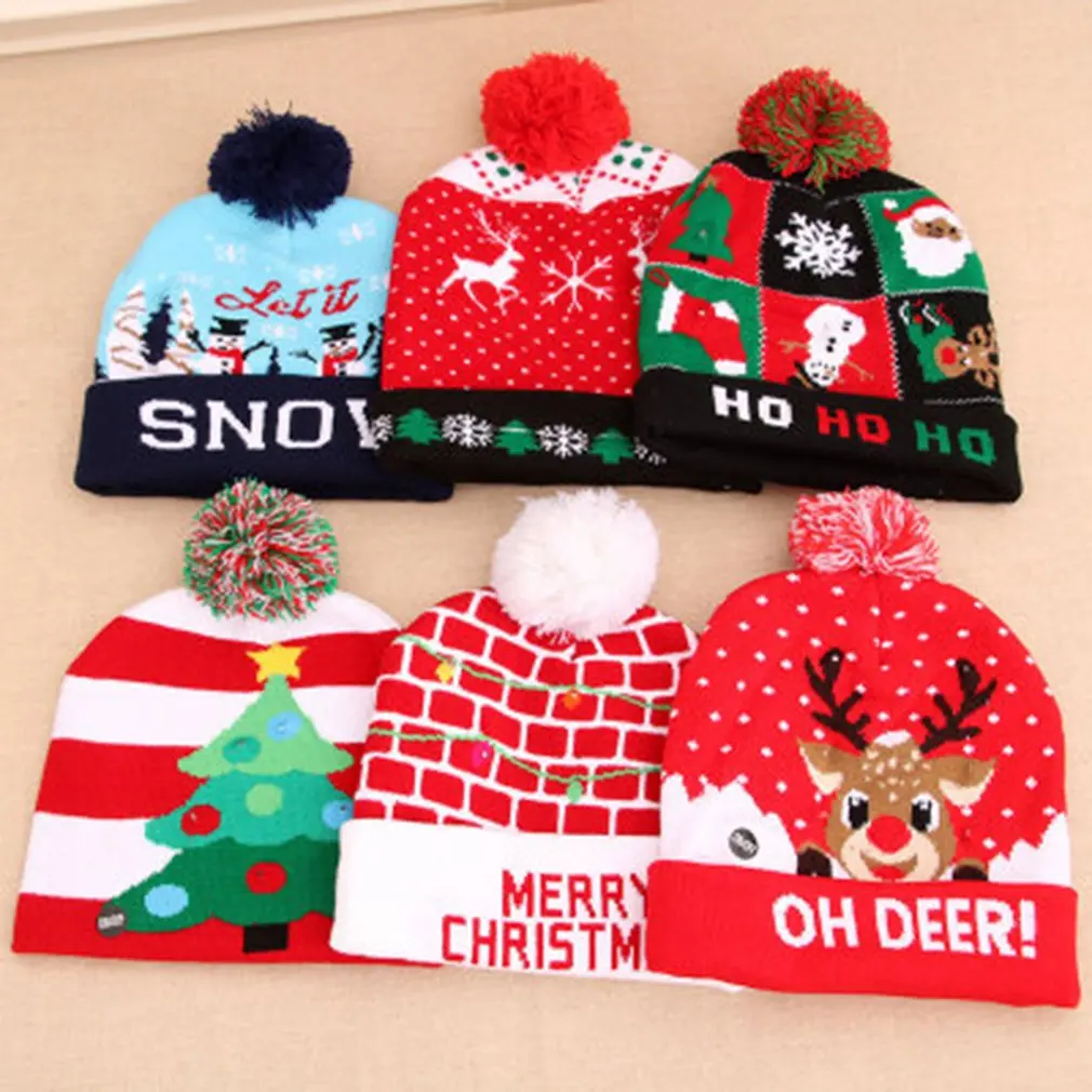 

Christmas Hats Christmas Santa Hat LED Light Up Knitted Cap Gift For Christmas Party for Kid Adult Christmas Decorations