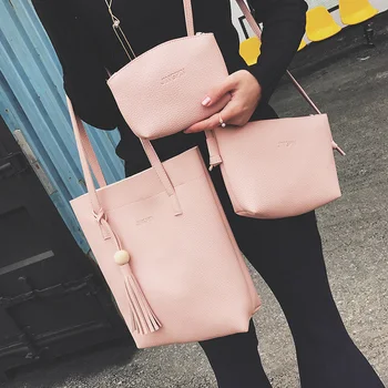 

2019 New Women Handbag Shoulder Bag Totes Purse 3pcs Set Retro Wooden Beads Composite Bag Fashion Handbag Crossbody Bag