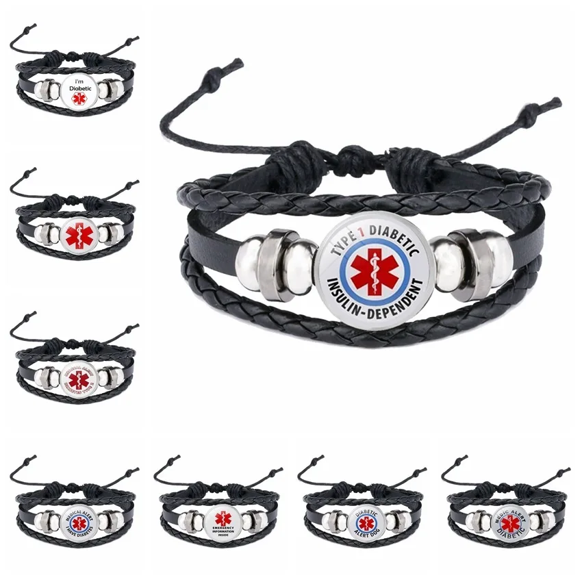 

Diabetes Bracelet 1 Type Diabetes Caution Language Bracelet Medical Care Symbol Leather Bracelets Drop Shipping