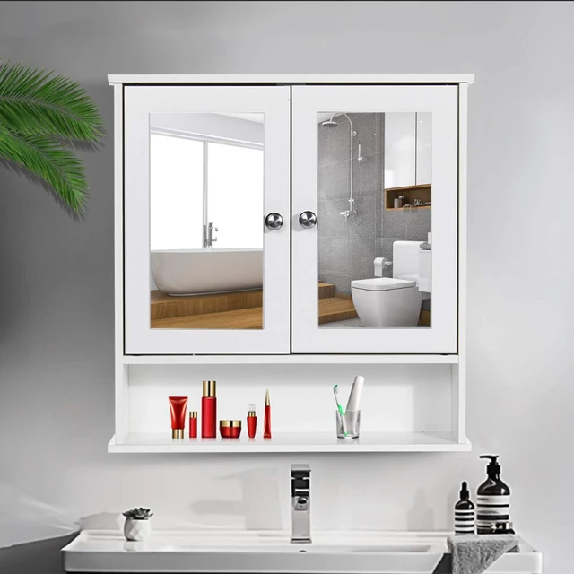 Armario de baño con espejo, mueble de pared colgante, mueble de baño  decorativo, estante organizador de baño - AliExpress