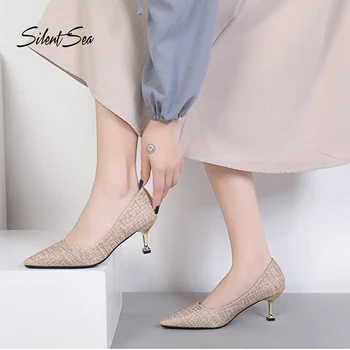 

Silentsea Summer Women Shoes Pointed Toe Pumps Suede Leisure Dress Shoes High Heels Boat Wedding brand new feminino