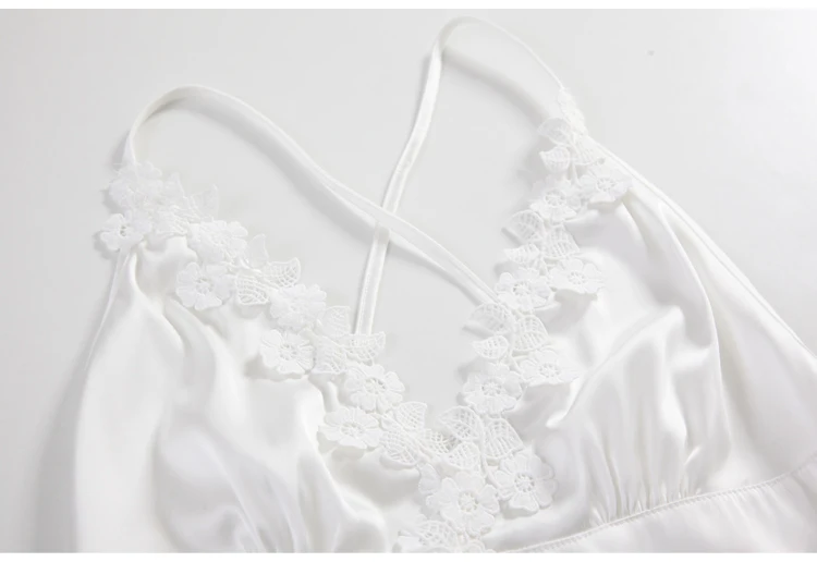 CINOON New Women Nightdress Sexy Mini Dress Lady's Lingerie Silk Nightgown Comfort Lace Sleepwear Cross Strap Halter Dress (12)