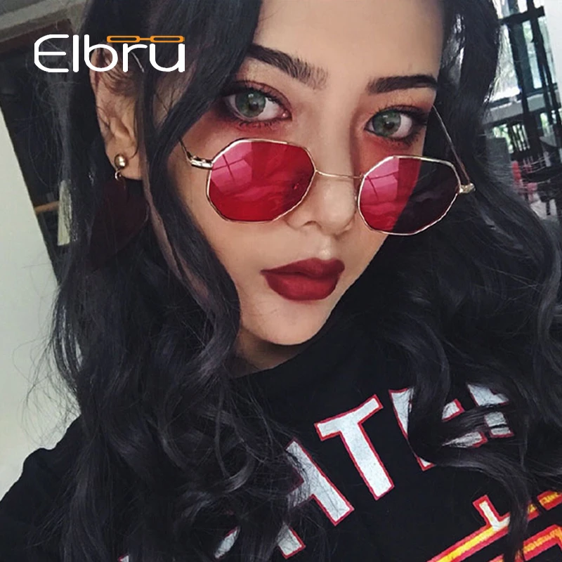 Elbru 2019 новая Полигональная оправа женские модные хипстеры солнцезащитные очки