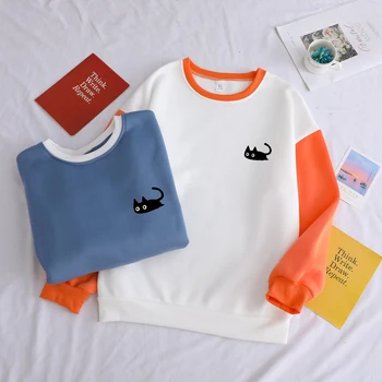 

New Arrival Hoodies Funny Cute Black Cat Printed High Quality Sweatshirt Casual Female Hip Hop Long Sleeve Sportwear Sweat Homme