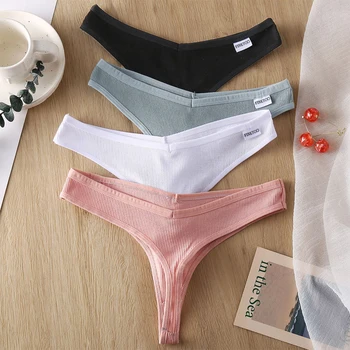 

Women Sexy Cotton Thongs V Waist G-String Comfortable Striped Thong Panties Women T-back Underpants M-XL Female Bikini