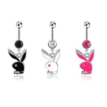 

Black/white/pink Zircon Lovely Rabbit Pendant Belly Button Ring Surgical Steel Navel Piercing Belly Piercing Sexy Body Jewelry