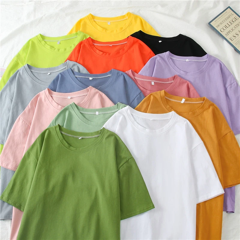 

2020 Spring Summer Women Candy T-Shirt Oversize Boyfriend Style Tops Perfect Basic Tees Render Unlined Upper Garment