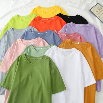 

2020 Spring Summer Women Candy T-shirt Oversize Boyfriend Style Tops Perfect Basic Tees Render Unlined Upper Garment