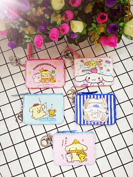 

LISM PomPom Purin Cinnamoroll Anime Plush Card Holder PU Cartoon Credit ID Bags Zipper Coin Bus Card Wallet Kid Girls Gifts New