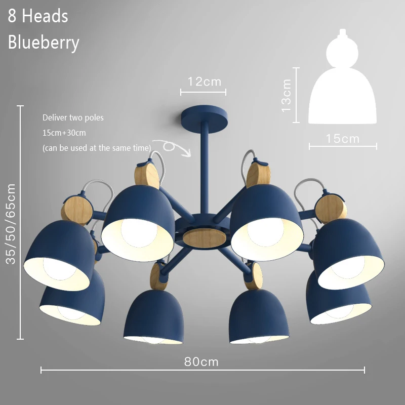 8 Heads blueberry Скандинавская люстра, железный деревянный светодиодный светильник, потолочный светильник для гостиной, кухни, спальни, светильник - Цвет абажура: 8 Heads blueberry