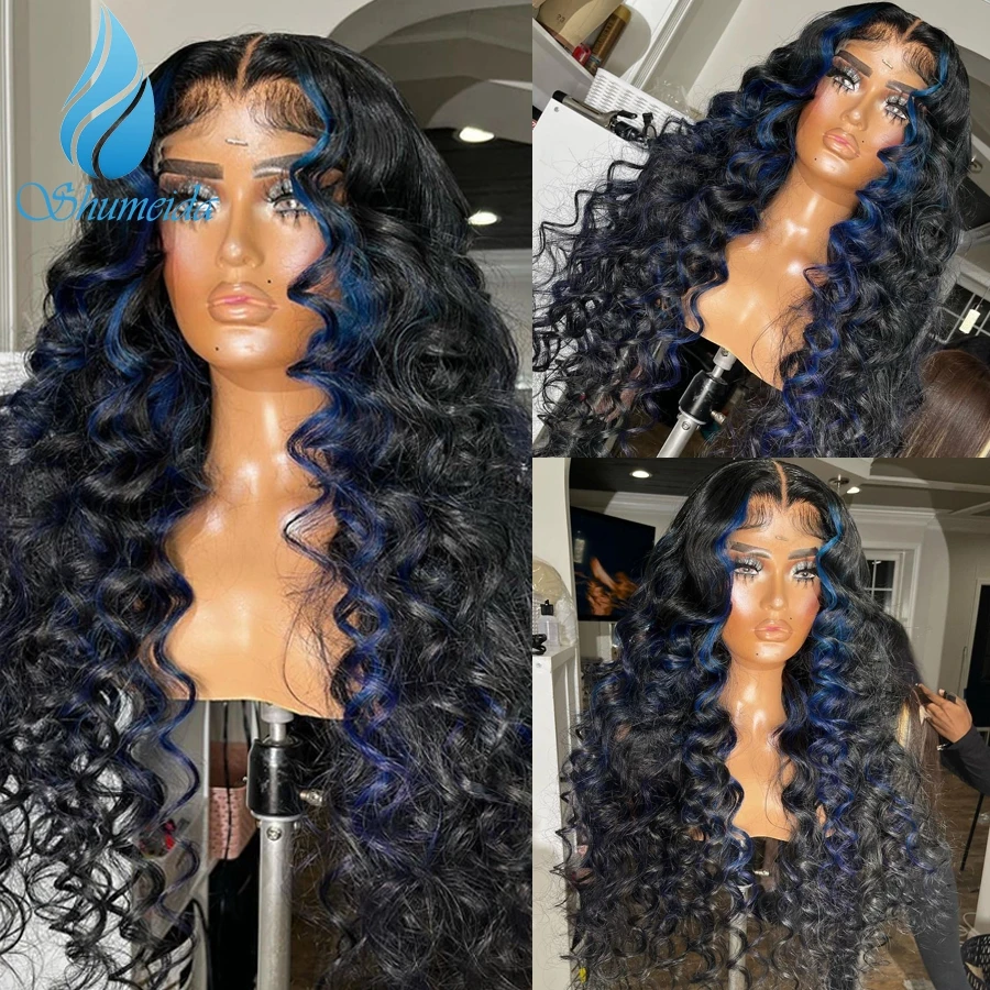 Shumeida Highlight Blue Color 13*6 Lace Front Wig Brazilian Remy Human