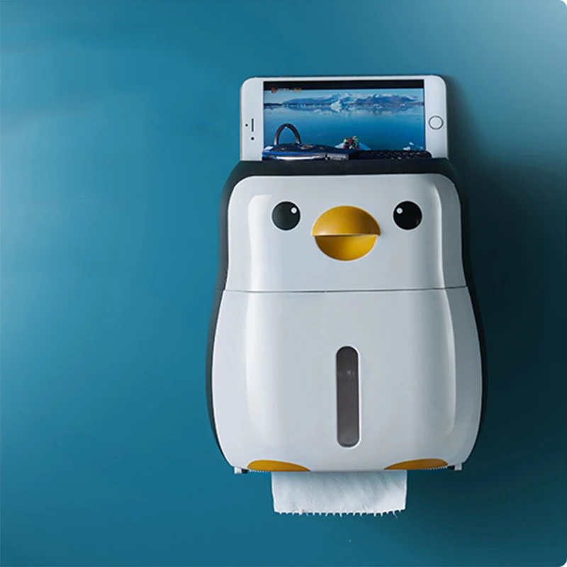 Toilet Paper Holder Creative Penguin Waterproof Wall Mounted Storage Box Tray Tissue Box Organizer Bathroom