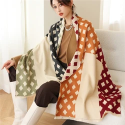 2022 Winter Scarf lady Cashmere Pashmina Lady Stoles Design Print Female Warm Shawls and Wraps Thick Reversible Scarves Blanket
